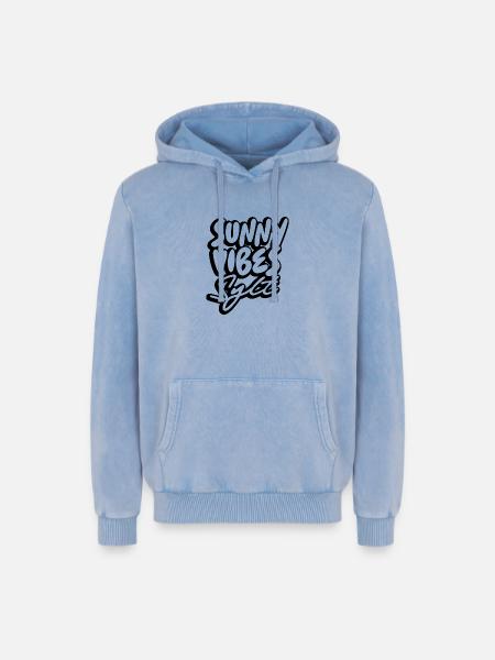 SUNNY VIBES SYLT - Relaxed Unisex Premium Acid Washed Hoodie - acid washed blue