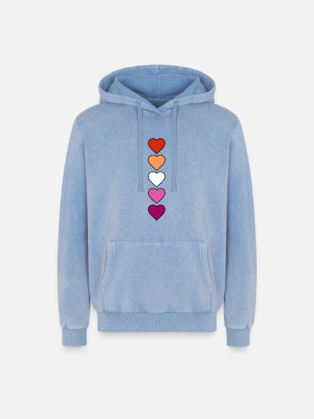 Lesbian Lesbian Hearts - Relaxed Unisex Premium Acid Washed Hoodie - acid washed blue