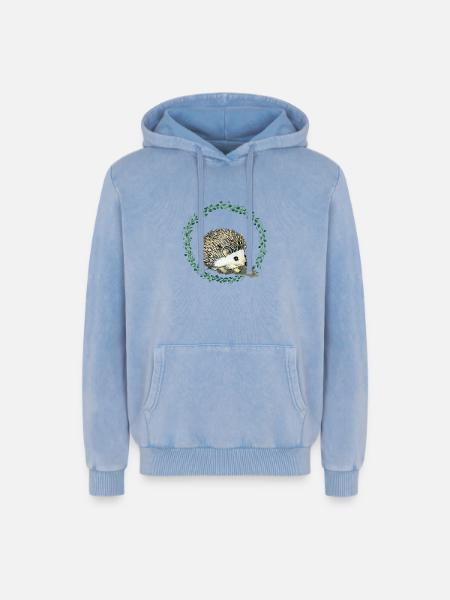 Hérisson - Sweat à capuche unisexe Premium acid-wash en coton - bleu délavé acide
