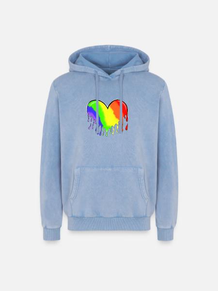 Heart - Relaxed Unisex Premium Acid Washed Hoodie - acid washed blue