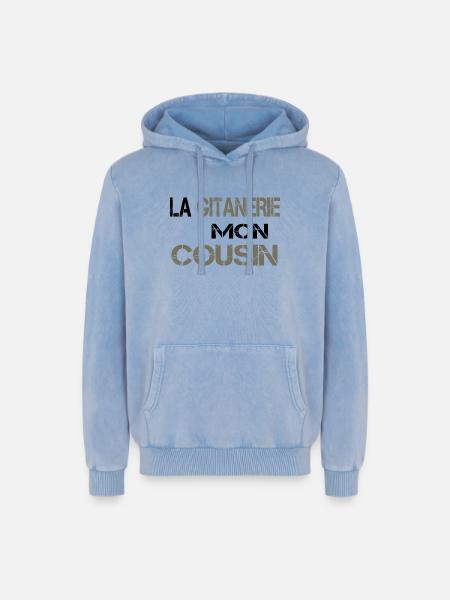 La gitanerie mon cousin - Sweat à capuche unisexe Premium acid-wash en coton - bleu délavé acide