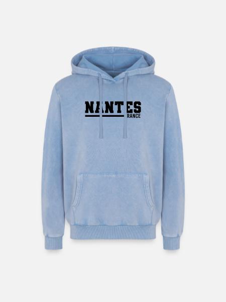 Nantes | France - Relaxed Unisex Premium Acid Washed Hoodie - acid washed blue