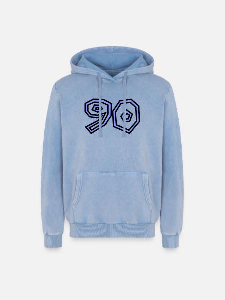 90 - Relaxed Unisex Premium Acid Washed Hoodie - acid washed blue