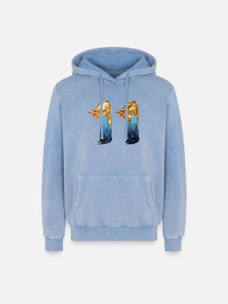 NEJ. 11 NUMMER 11 SEJ 11 ÅRS FØDSELSDAG - Unisex Premium hættetrøje acid wash - blå syrevasket