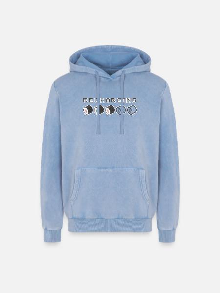 Recharging Pixel Sushi - Relaxed Unisex Premium Acid Washed Hoodie - acid washed blue