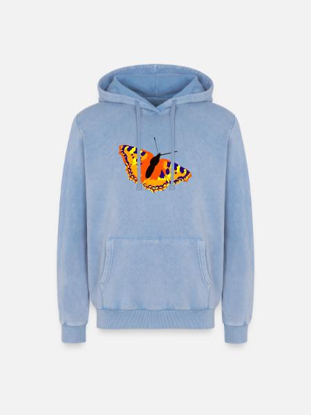 butterfly - Relaxed Unisex Premium Acid Washed Hoodie - acid washed blue