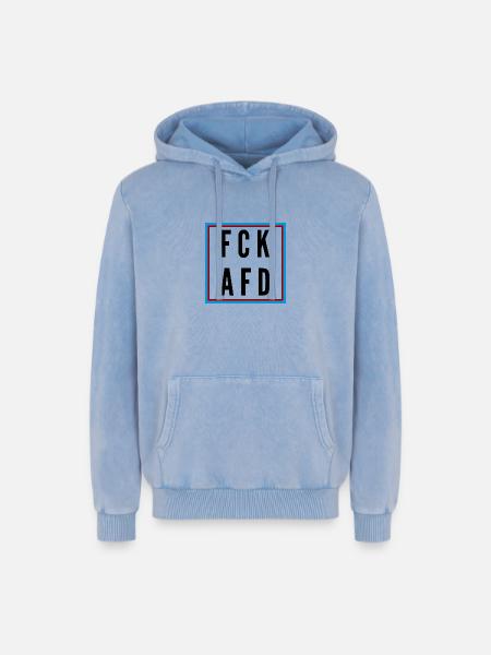 AFD Nein Danke! - Relaxed Unisex Premium Acid-Washed Hoodie - Blau Acid Wash
