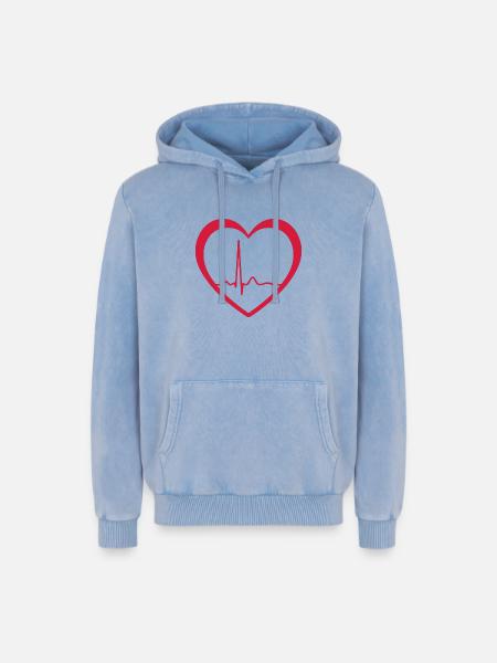 Heartbeat ECG Line Medical Pulse Wave Icon Vector - Relaxed Unisex Premium Acid Washed Hoodie - acid washed blue