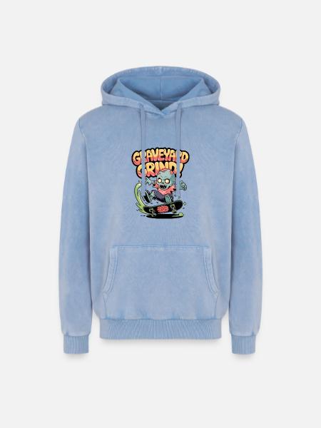 Friedhofs-Grind! - Relaxed Unisex Premium Acid-Washed Hoodie - Blau Acid Wash
