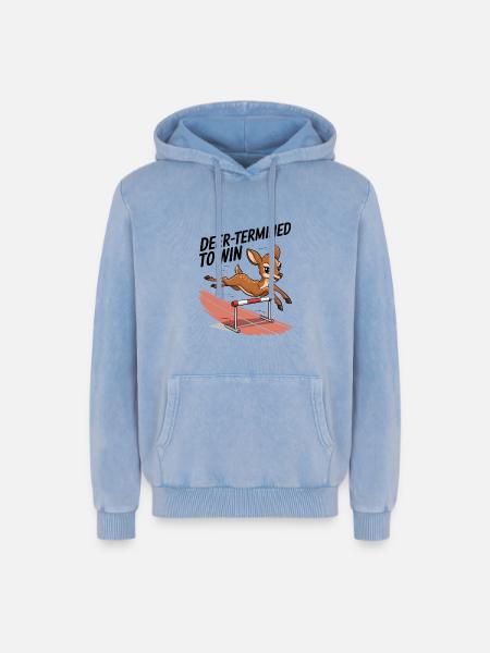 Deer-Termined pour gagner - Sweat à capuche unisexe Premium acid-wash en coton - bleu délavé acide