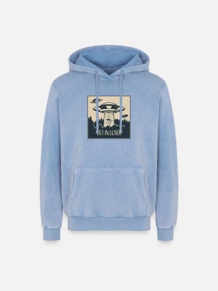 Extraterrestrial UFO Funny Space Gift - Relaxed Unisex Premium Acid Washed Hoodie - acid washed blue