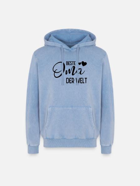 Beste Oma der Welt - Relaxed Unisex Premium Acid-Washed Hoodie - Blau Acid Wash