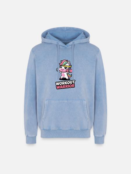 Workout Warrior - Relaxed Unisex Premium Acid Washed Hoodie - acid washed blue