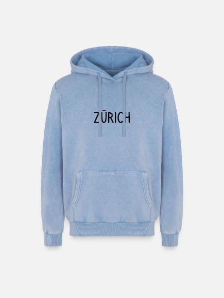 Zurich - Relaxed Unisex Premium Acid Washed Hoodie - acid washed blue