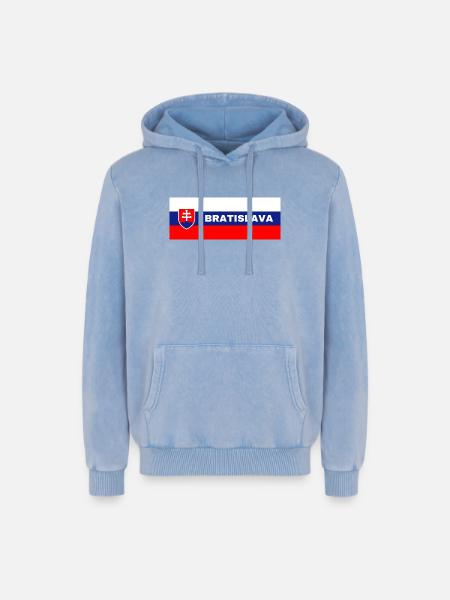 Bratislava City in Slovakian Flag - Relaxed Unisex Premium Acid Washed Hoodie - acid washed blue