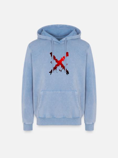 X Desing red black - Relaxed Unisex Premium Acid Washed Hoodie - acid washed blue