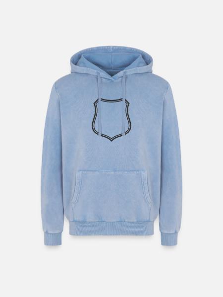 Leeres Schildlinien-Symbol Abzeichen Wappen Umrisssymbol - Relaxed Unisex Premium Acid-Washed Hoodie - Blau Acid Wash