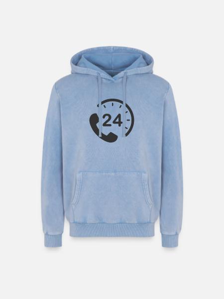 24/7 h Service - Relaxed Unisex Premium Acid Washed Hoodie - acid washed blue
