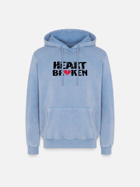 Heart <3Broken - Relaxed Unisex Premium Acid Washed Hoodie - acid washed blue