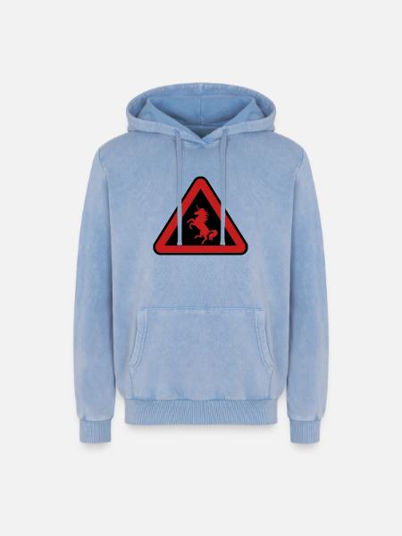 Achtung Einhorn, Gefahr - Relaxed Unisex Premium Acid-Washed Hoodie - Blau Acid Wash
