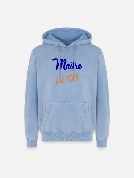 MAITRE - Sweat à capuche unisexe Premium acid-wash en coton - bleu délavé acide