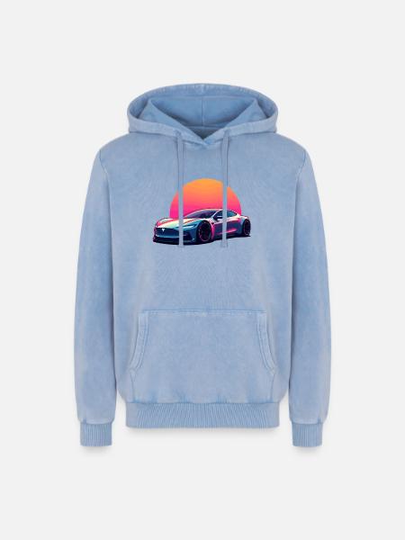 Electric Wave - Relaxed Unisex Premium Acid Washed Hoodie - acid washed blue