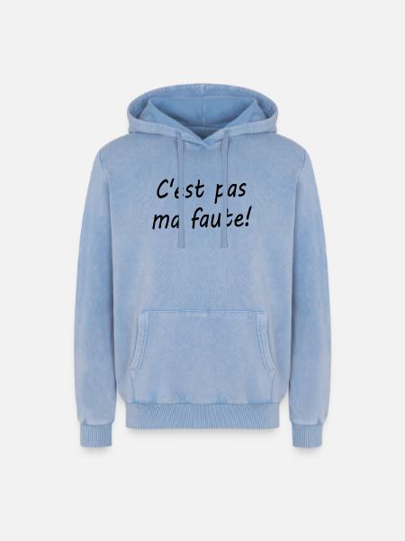 C'est pas ma faute ! - Sweat à capuche unisexe Premium acid-wash en coton - bleu délavé acide