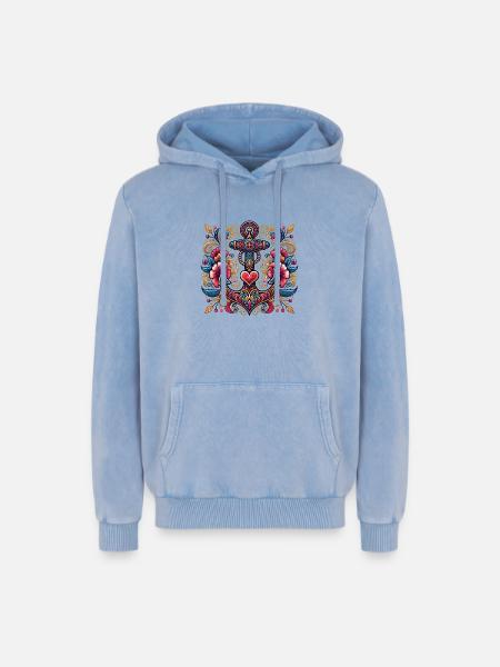 Anchor with heart - Relaxed Unisex Premium Acid Washed Hoodie - acid washed blue