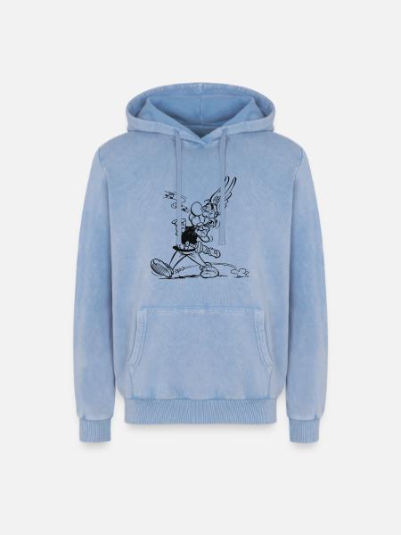 Asterix & Obelix - Asterix singt - Relaxed Unisex Premium Acid-Washed Hoodie - Blau Acid Wash
