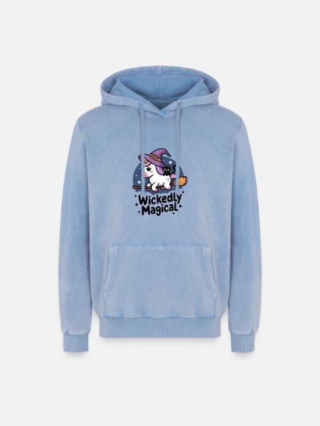Wickedly Magical - Relaxed Unisex Premium Acid Washed Hoodie - acid washed blue
