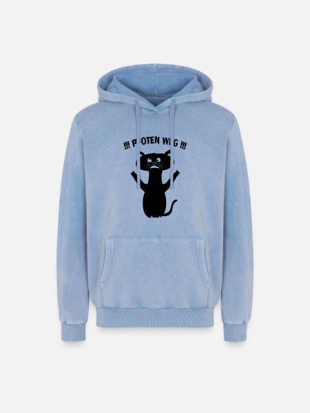 Pfoten Weg! – Schwarze Katze Statement - Relaxed Unisex Premium Acid-Washed Hoodie - Blau Acid Wash