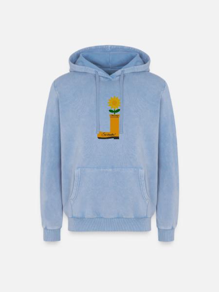 Flower Boots - Relaxed Unisex Premium Acid Washed Hoodie - acid washed blue