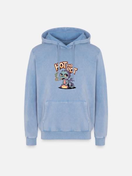 Chaud et pourri - Sweat à capuche unisexe Premium acid-wash en coton - bleu délavé acide