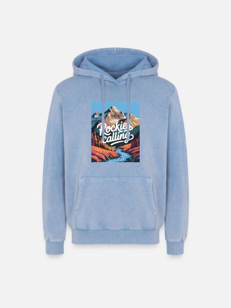 Rockies Calling - Relaxed Unisex Premium Acid Washed Hoodie - acid washed blue