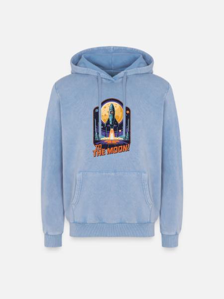 Zum Mond - Relaxed Unisex Premium Acid-Washed Hoodie - Blau Acid Wash