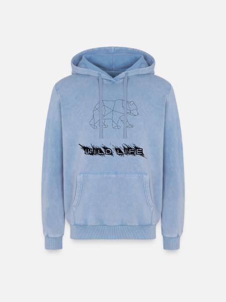 Geometrischer Bär - Relaxed Unisex Premium Acid-Washed Hoodie - Blau Acid Wash