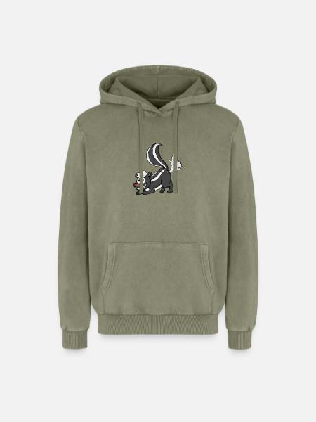 moufette - Sweat à capuche unisexe Premium acid-wash en coton - vert délavé acide