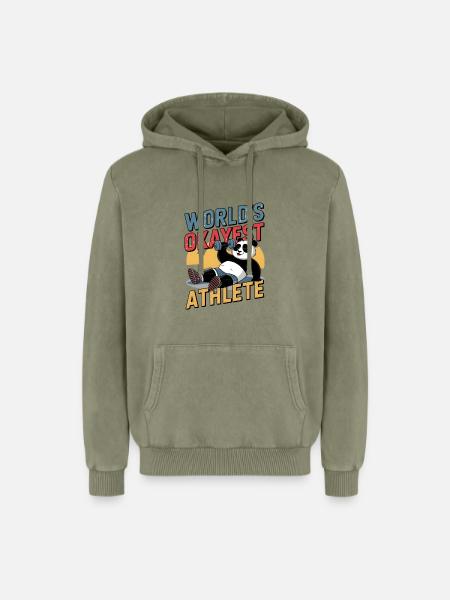 World's Okayest Athlete - Relaxed Unisex Premium Acid Washed Hoodie - acid washed green
