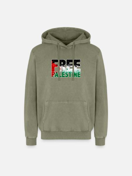 free Palestine - Relaxed Unisex Premium Acid Washed Hoodie - acid washed green