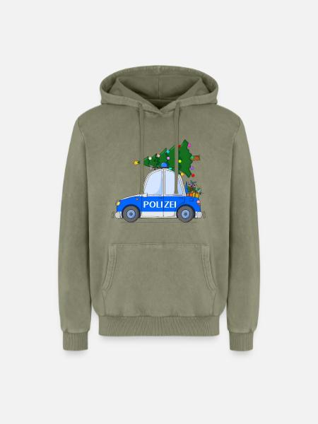 Police Car Christmas - Relaxed Unisex Premium Acid Washed Hoodie - acid washed green