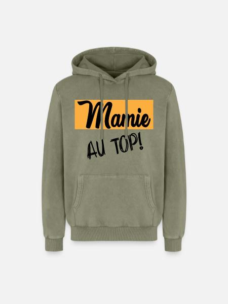MAMIE - Sweat à capuche unisexe Premium acid-wash en coton - vert délavé acide