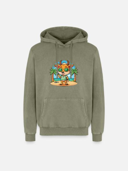 Antelope Funny Cartoon Summer Beach Sunglasses - Relaxed Unisex Premium Acid Washed Hoodie - acid washed green