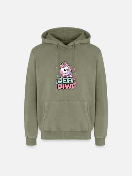 Defi Diva - Relaxed Unisex Premium Acid-Washed Hoodie - Grün Acid Wash