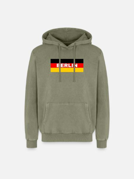 Berlin City in German Flag - Relaxed Unisex Premium Acid Washed Hoodie - acid washed green