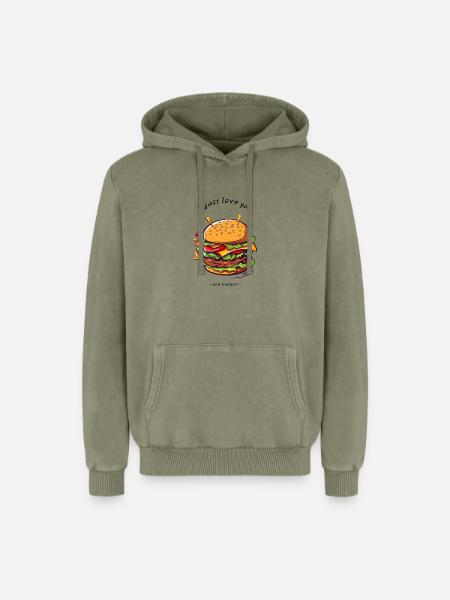 i love u and burger - Relaxed Unisex Premium Acid-Washed Hoodie - Grün Acid Wash