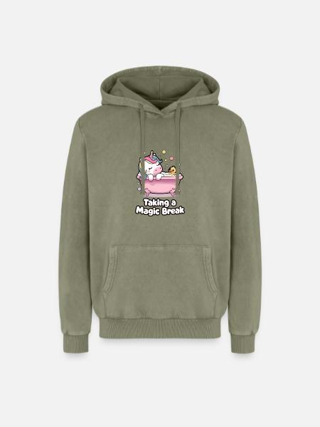 Taking A Magic Break - Relaxed Unisex Premium Acid Washed Hoodie - acid washed green