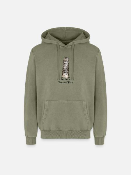 the italic Tower - Relaxed Unisex Premium Acid-Washed Hoodie - Grün Acid Wash