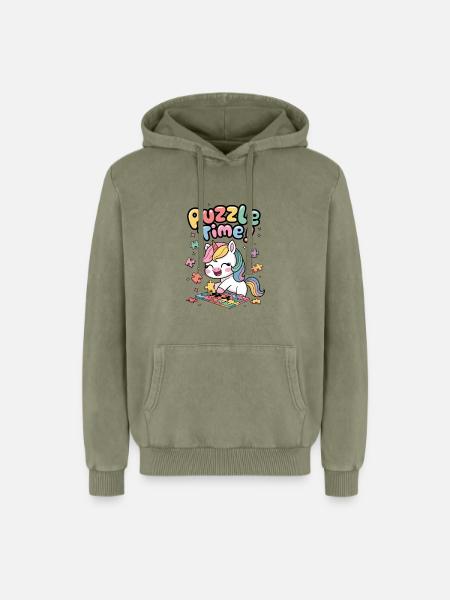 Puzzle Time! - Relaxed Unisex Premium Acid Washed Hoodie - acid washed green