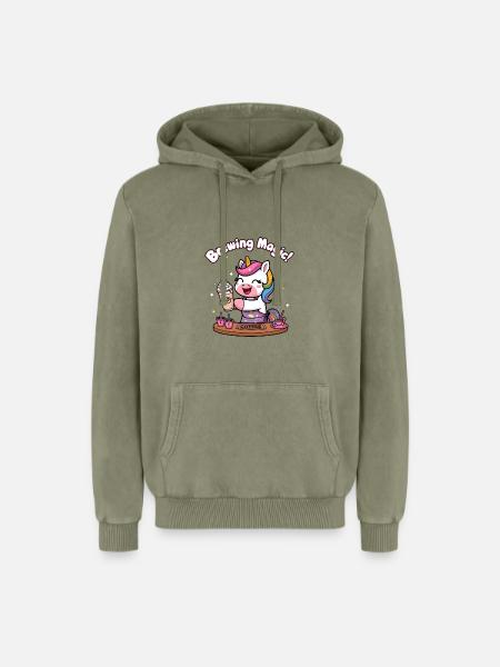 Brewing Magic! - Relaxed Unisex Premium Acid Washed Hoodie - acid washed green
