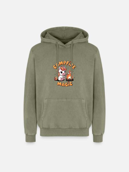 Campfire Magic - Relaxed Unisex Premium Acid Washed Hoodie - acid washed green